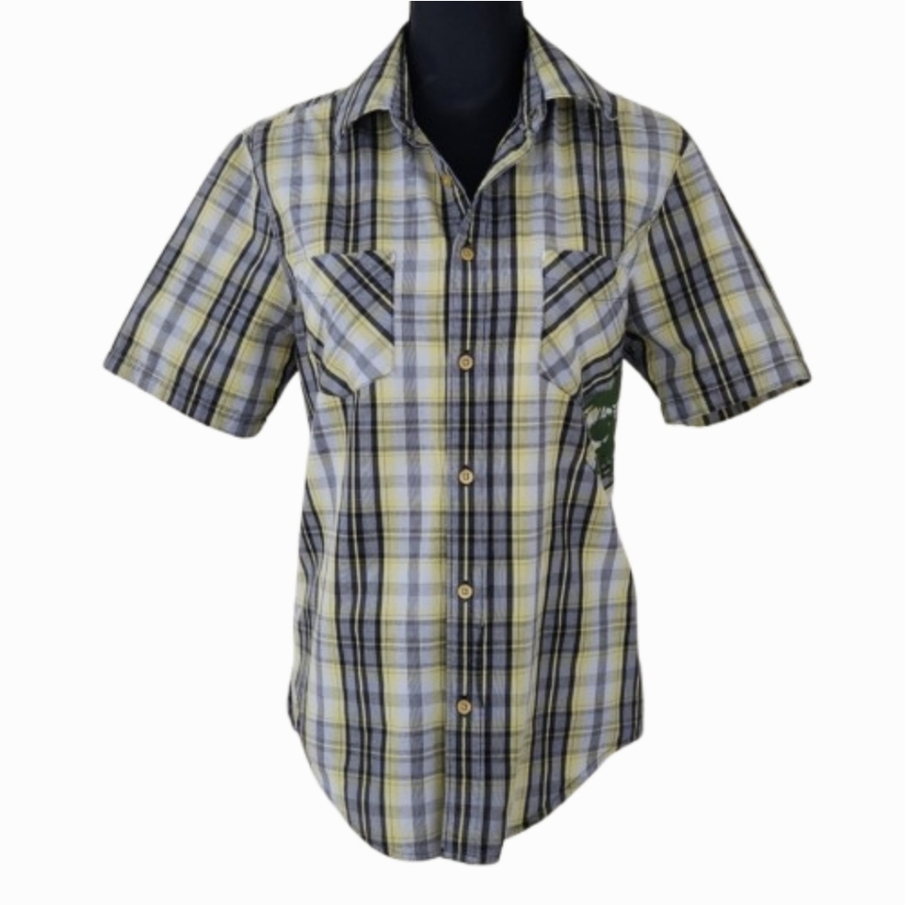 HURLEY '999' Logo Short Sleeve Button-up Plaid Shirt (S)